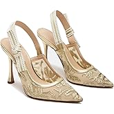 ZJGZF Kitten Heels for Women Slingback Heel Sandals Pumps Mesh Flower heels Pointed Toe Stiletto Floral heel Dressy Casual Wedding Bridal Shoes