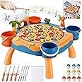 Jovarous Magnetic Fishing Game - Fishing Toy with 45 Fish, 8 Fishing Poles, 4 Support Feet, Rotating Board, On-Off Music - Classics Fish Toys for Toddlers & Kids Age 3 4 5 6 7 8 and Up (Blue)