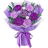 Polylove Flowers for Delivery Prime Forever Flowers Bouquet Preserved Roses Bouquet Flower Gift for Women Wife Mother Day Graduation Birthday (Purple, Medium)