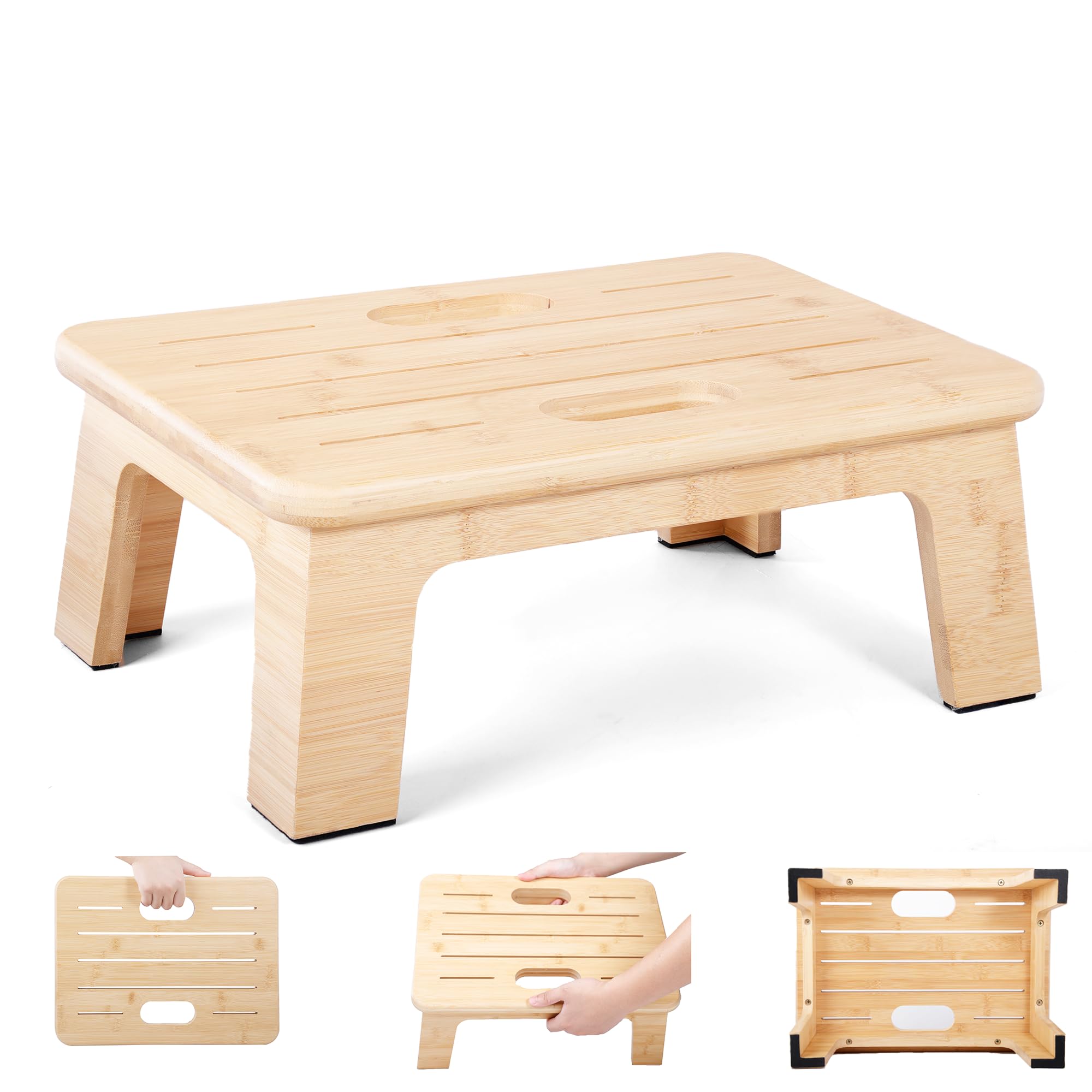 Photo 1 of Wooden Step Stool for Adults, 15.7" L x 11.4" W x 6.3" H One Step Stool for Adults, Anti-Slip Wooden Step Stool for High Bed, No Assembly Needed, Ideal for Beds, Bathroom Kitchen (Natural Wood)