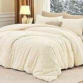 FUANNA Fluffy Queen Comforter Set 3 Pieces - Super Soft & Warm Fleece Queen Bed Set Cream White, Fuzzy Heavy Bed in a Bag Queen for Winter with 1 Comforter & 2 Pillowcases