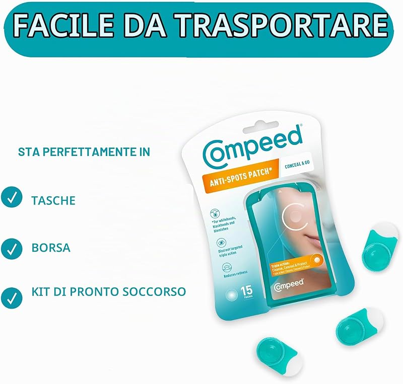 Cerotti anti-brufoli, trattamento acne, uso quotidiano, pulisce, nasconde e protegge, 15 pezzi