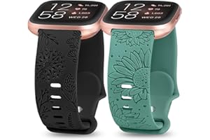 Minyee 2 Packs Floral Engraved Band Compatible with Fitbit Versa 2/Fitbit Versa/Versa Lite Bands Women, Cute Soft Silicone Sunflower Dandelion Sport Designer Fancy Summer Strap for Versa 2 Smart Watch