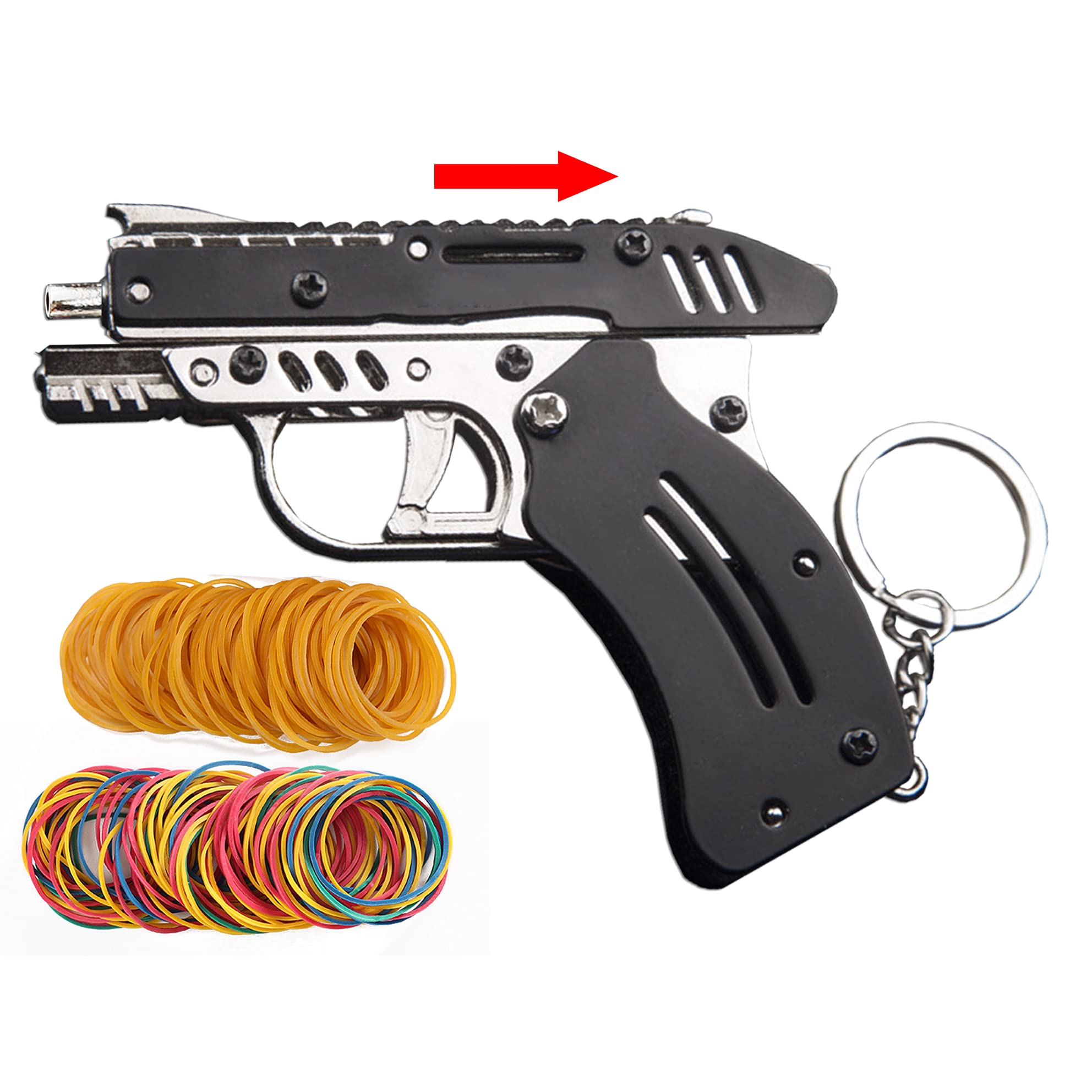 Photo 1 of Rubber Band  New Generation Upgrade Mini Metal Foldable Toy Gun Keychain Foldable Handmade Toy Decor for Adults Kids
