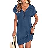 MOLERANI Women's Casual T Shirt V Neck Dress Summer Button Mini Sundresses
