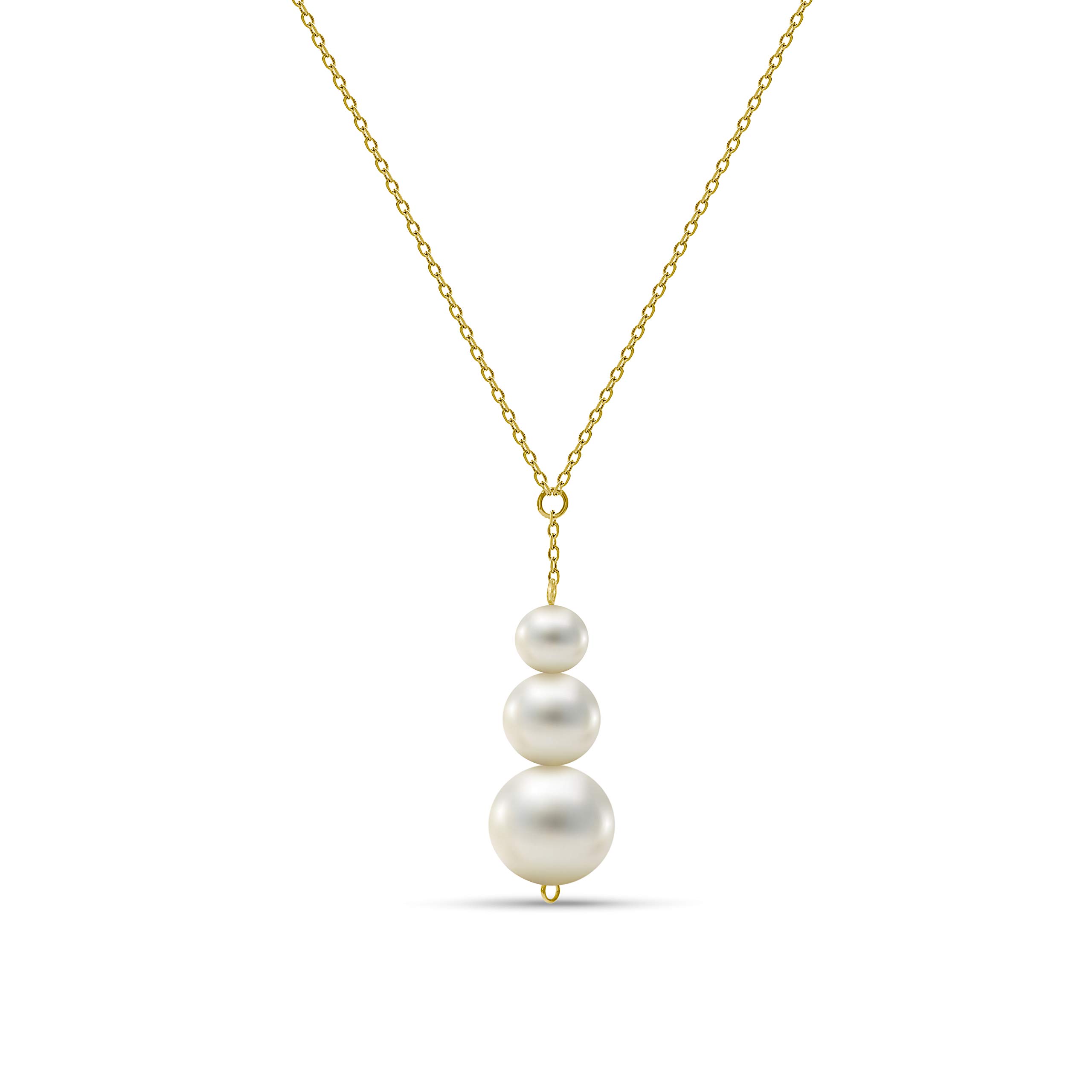 MIORE 14 kt 585 yellow gold necklace with 3 white freshwater pearls for women, length 450 mm