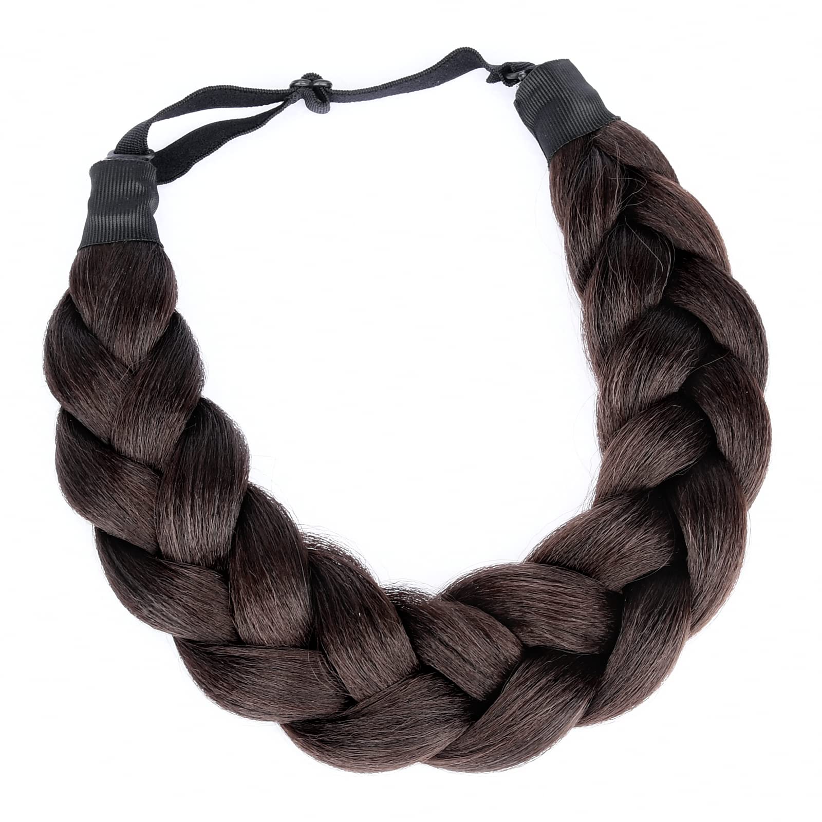 BOBIYA Afro Thick Yaki Straight Wide 2 Strands Synthetic Braided Headband Kinky Straight Plait Headband (Brunette Brown) — image 1