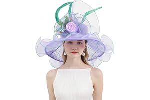 Z&X Women's Kentucky Derby Church Hat Organza Fascinator Wedding Tea Party Hat Wide Brim Sun Caps