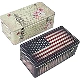 DreamsEden Tin Metal Keepsake Box Set of 2 - Small Storage Box with Lid 11.5’’L, Vintage Decorative Memory Case Gift Boxes fo