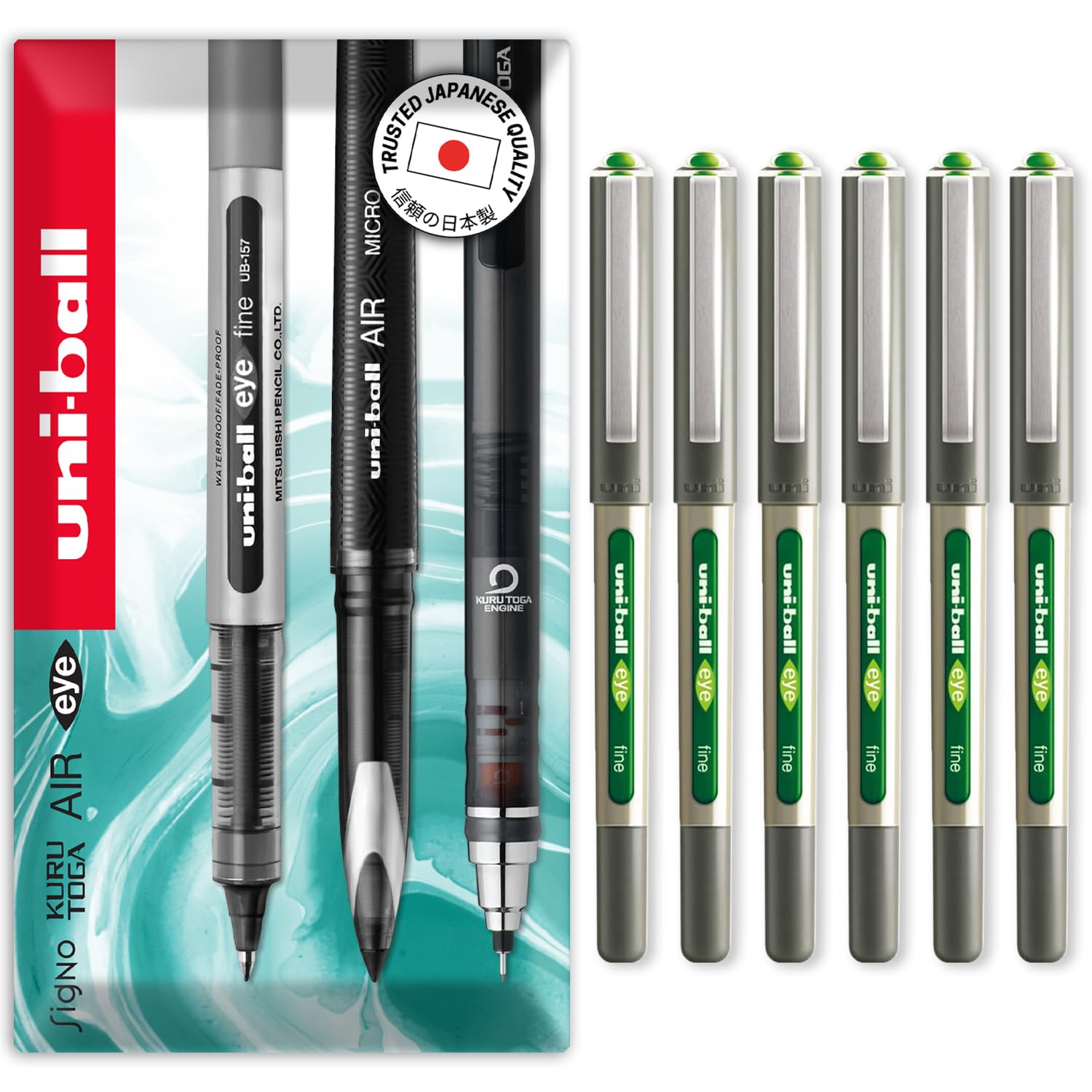 uni-ball EYE - UB-157E Rollerball Pens - 0.7mm Nib - Light Green - Pack of 6 - In Envelope Gift Packaging