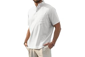 HYPESTFIT Men's Henley Shirt Short Sleeve Band Collar Summer Hippie Casual Beach Shirts T-Shirts with Pocket