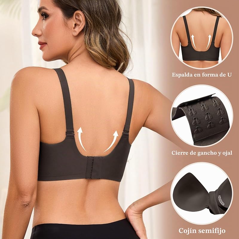 Soutien feminino sem aro com almofadamento e redução de soutiens push-up Soutiens básicos sensuais e sem costura Soutiens confortáveis para dormir, preto, XL