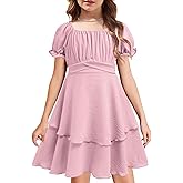 Arshiner Girls Dresses Summer Short Sleeve Off Shoulder Ruffle Tiered Layer Party Dress