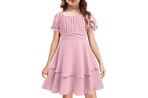 Arshiner Girls Dresses Summer Short Sleeve Off Shoulder Ruffle Tiered Layer Party Dress