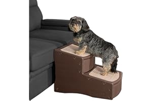 PET GEAR INC Pet Gear Easy Step II Pet Stairs, 2 Step for Cats/Dogs up to 150 Pounds, Portable, Removable Washable Carpet Tread, No Tools Required, Espresso