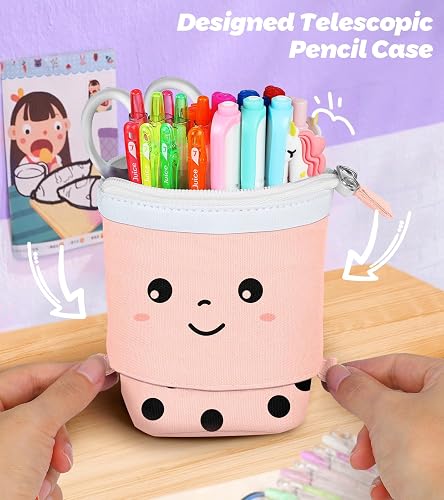 LISEVO Niedliches Boba-Federmäppchen Für Mädchen – 9-in-1-Set Mit Schreibwaren, Stehend, Verstellbar, 19x14x7,9 Cm