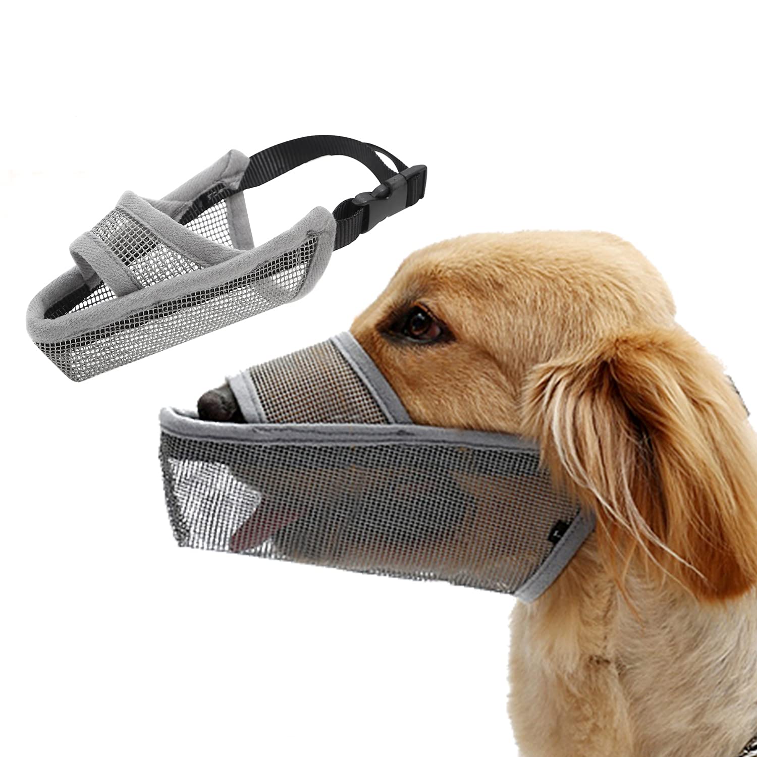 TANDD Dog Muzzle Soft Nylon Muzzle - Adjustable Breathable Mesh Muzzle , Dog Mask , Mouth Cover for Anti-Biting Anti-Barking Licking (Size M), Grey (Grey)