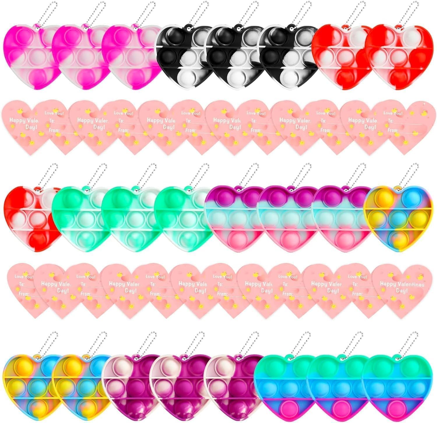 Valentines Day Gifts for Kids,24 Mini Pop Bubbles Bulk with Keychain,Stress Relief Sensory Fidget Pack for Kids School Class Classroom Valentines Day Cards Gifts Prizes Party Favors