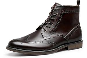 DESAI Men's Leather Boots with Brogue Design, Lace-Up Style, Composite Outsole