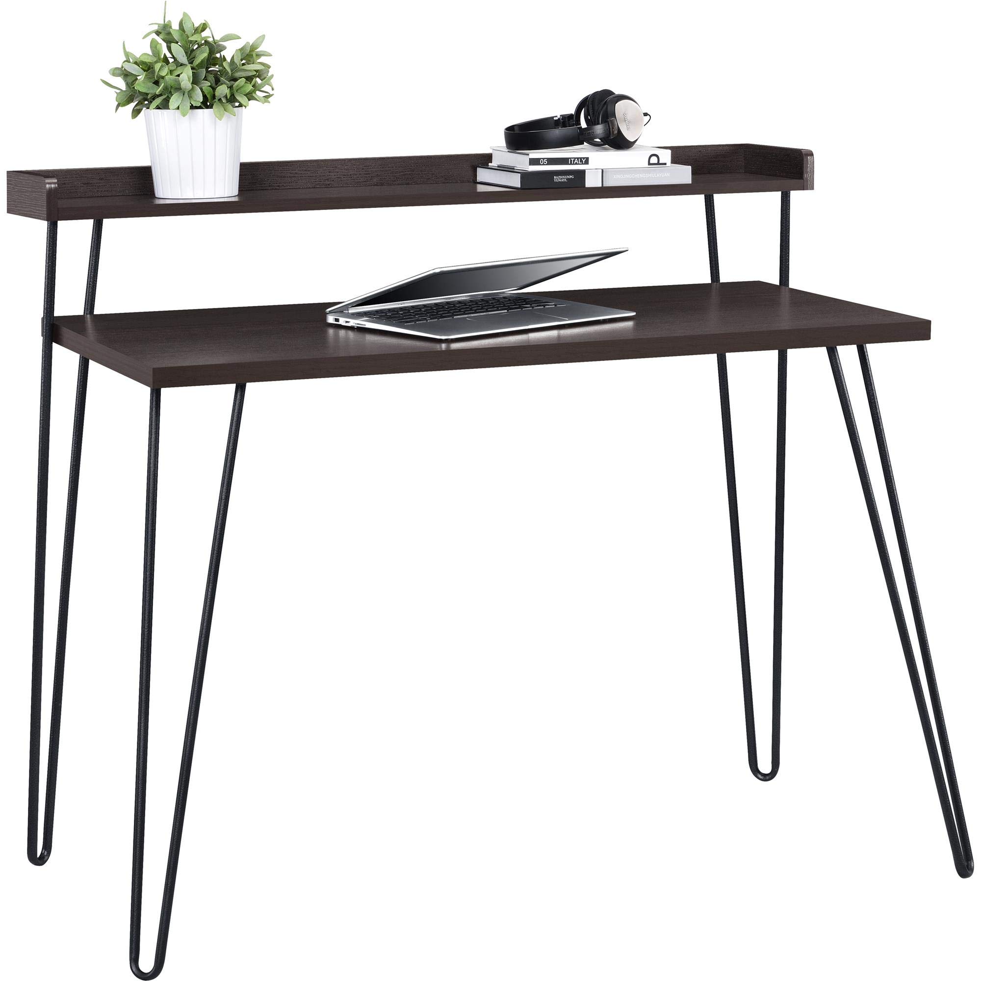 Ameriwood Haven Retro Computer Desk with Riser, Espresso Wood Look, 60x112x89cm (DxWxH)