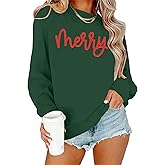 PECHAR Christmas Sweatshirt for Women: Merry Shirt Christmas Crewneck Sweatshirt Xmas Long Sleeve Pullover Tops