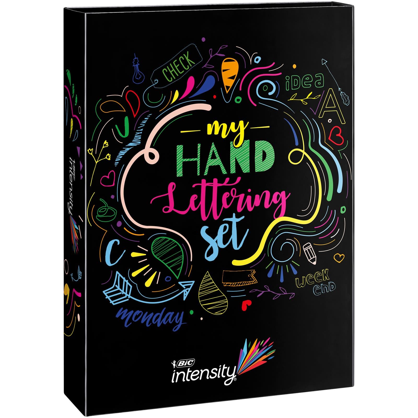 Bic My Hand Lettering Set, Contains BIC Intensity Fine (0.4 mm), Medium (0.7 mm), Dual Tip (Fine and Brush) Felt Pens and Calligraphy Sheets, Set of 44