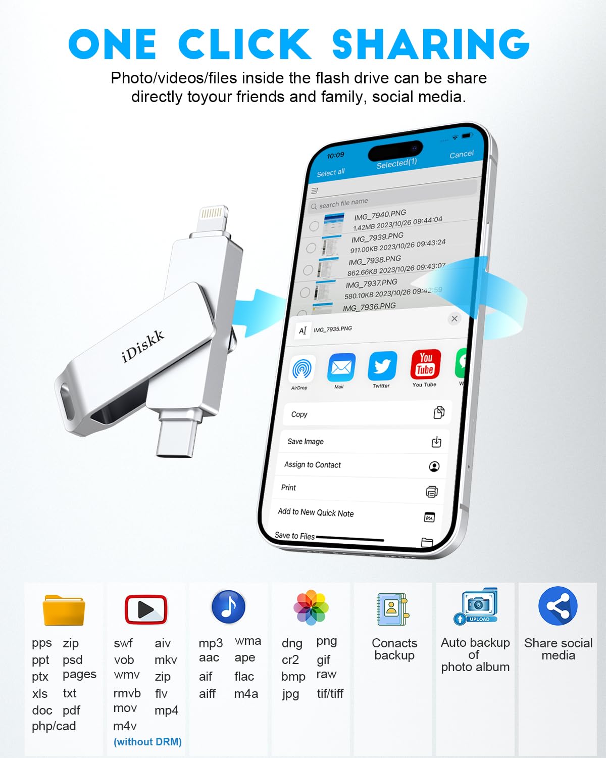 App-le Certified 1TB iPhone 15 iDiskk Photo Vault for iPhone USB Storage Photo Flash Drive Transfer Stick for iPhone Picture External Storage iPad Lightning USB C Android Photo Storage Photo Stick
