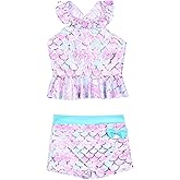 CHILDRENSTAR Little Girls Swimsuit Halter Ruffles Tankini 2 Pieces Bathing Suit Swim Boyshorts with Bowknot for Kids 3-8Y