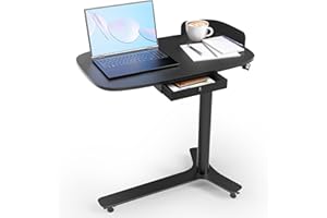 WALKINGDESK Rolling Adjustable Height Desk with Drawer and Wheels, Portable Small Standing Desk Pneumatic for Home Office, Mobile Computer Laptop Cart, Medical Sofa Overbed Table, Black