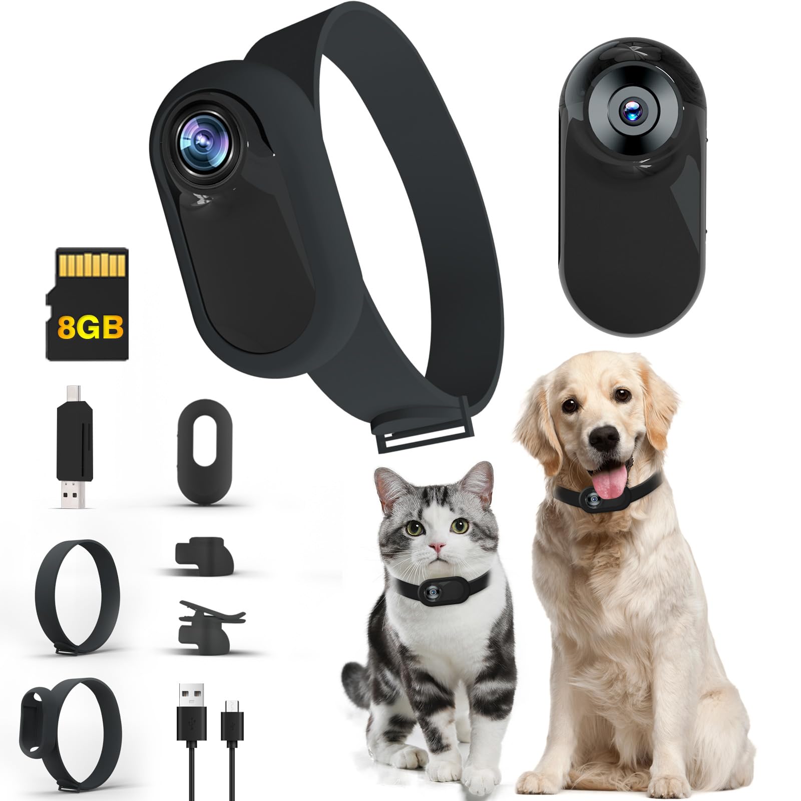 Camera for Cat Collar, Dog Tracker Collar No WiFi Needed with 8GB SD ...