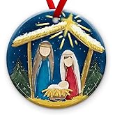 KILYHOME Cute Nativity Scene Ornaments 2025 - Mary, Joseph, Jesus Christ Tree Decor, Holy Night Artstyle Decor - Catholic Xmas Ornaments, Nativity Ornament, Religious Gift Ideas for Kids, Sons