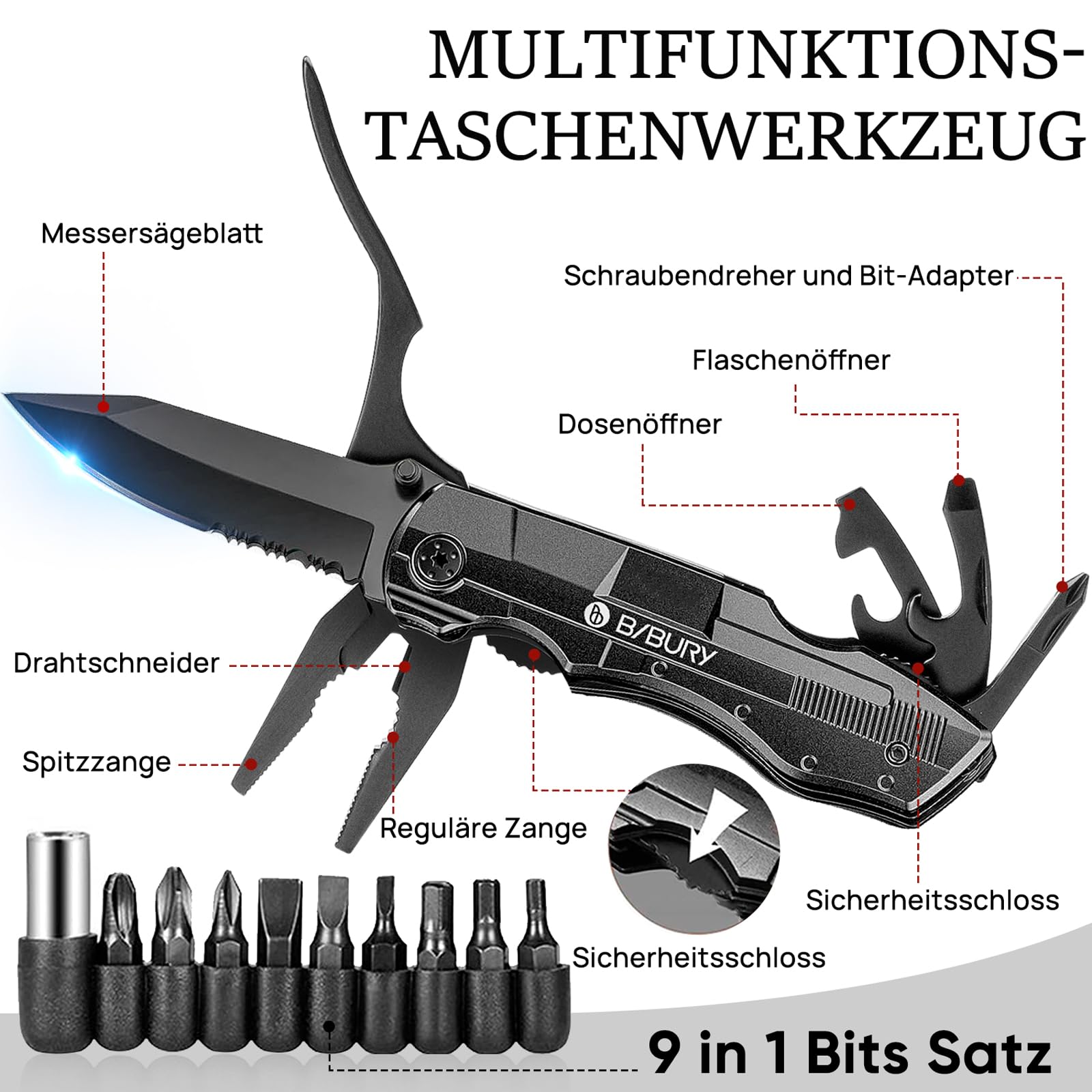 BIBURY Vatertagsgeschenk für Papa, Multitool Taschenmesser, Geschenke für Männer, Camping Zubehör, Geburtstagsgeschenk Gadgets für Männer, Klappmesser, Messer Outdoor, Männergeschenke für Papa 2