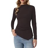 Allegra K Ruched Tops for Women's Casual Mock Neck Long Sleeve Blouse | Pleated Waist, Mock Neck, Long Sleeves, Soft Comfort, High Low Hem, Solid Color, Daily Casual, Fall