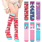 PHOGARY 6 Pairs Girls Knee High Socks, Cute Socks Colorful Cartoon Animal Welly Socks Warm Cotton Crazy Fun Kids Odd Socks Mid Calf Long Boot Socks For 3-12 Years Girls, One Size