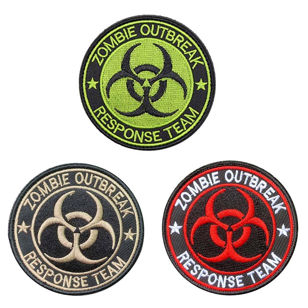 3 Pcs Tactical Patch for Zombie Outbreak Response Team Resident Biological Hazard Tactical Medical Alerts Patch Embroidered Applique Funny Emblem with Hook and Loop Fastener Backing Patch