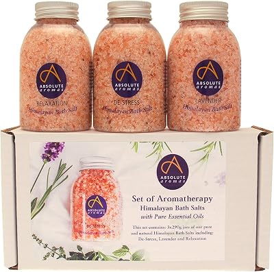 Absolute Aromas Pink Himalayan Bath Salts Set - Lavender De-Stress Relaxation