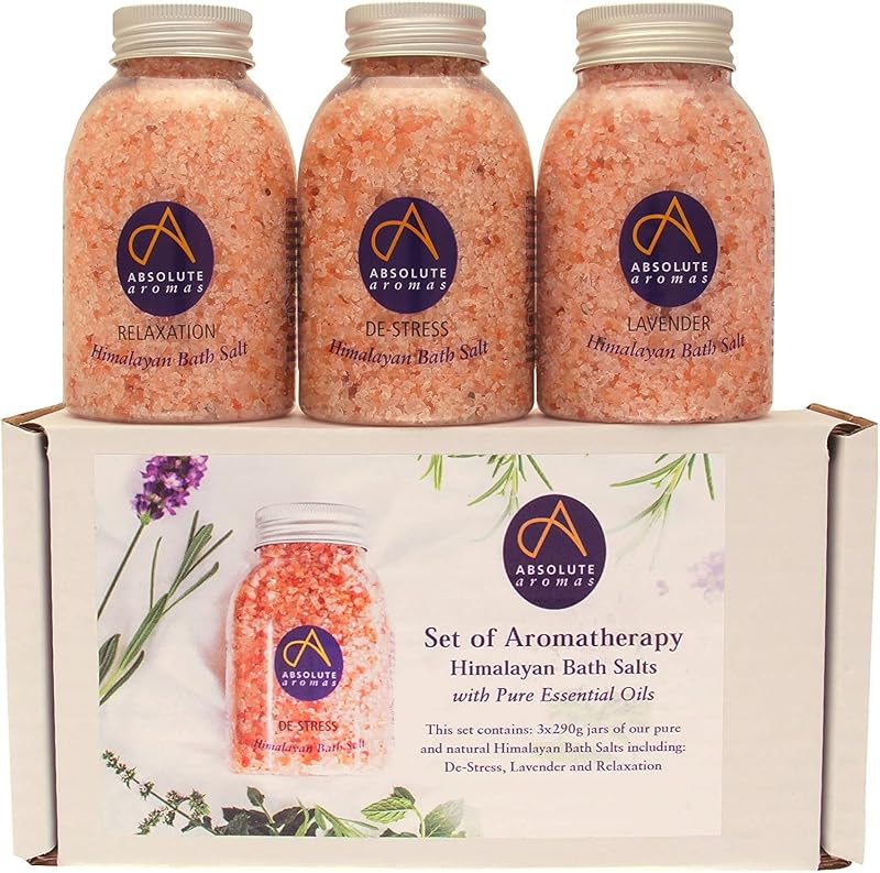 Absolute Aromas Pink Himalayan Bath Salts Set - Lavender De-Stress Relaxation