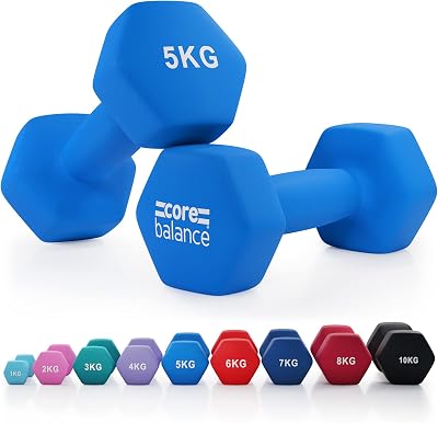 Core Balance 5kg Dumbbell Pair Hex Neoprene Coated Cast Iron Blue