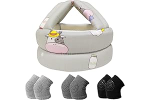 IULONEE Toddler Infant Helmet & Baby Knee Pads 3 Pairs, No Bump Safety Head Cushion Bumper Bonnet Adjustable Protective Cap Breathable Mesh Child Safety Hat for Running Walking Crawling