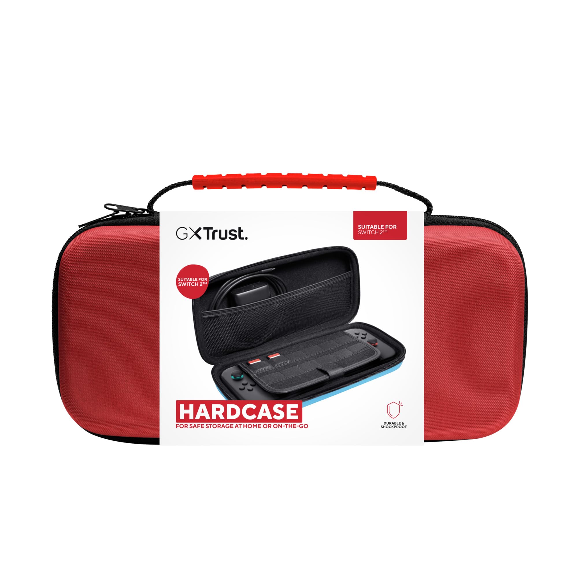 GXTrust 1251RB Tasche für Nintendo Switch 2, Switch Hülle mit Stoßfeste Design, Tragegriff, Aufbewahrung für 4 Joy-Con, Schutzhülle mit Tasche für Handgelenksriemen und 12 Spiele, Rot / Blau 9