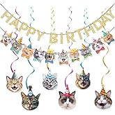 KINGZONE Cat Happy Birthday Banner - Cat Birthday Decorations Party Decor Supplies for Kids, Boys, Girls