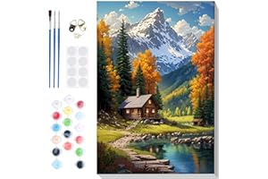 Bowetile Landscape Paint by Numbers Adult Kit Beginner, Adults Paint by Number Kits on Canvas with Frame, Mountain Peinture a