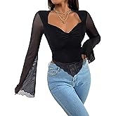 Avanova Women's Long Sleeve Square Neck Crop Top Twist Front Asymmetrical Shirt