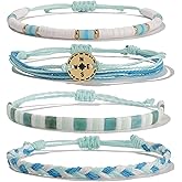 FANCY SHINY Boho Nautical Compass String Bracelets Beaded Clay Beads Bracelet Stackable Friendship Bracelets Summer Beach Outfits for Women Girls