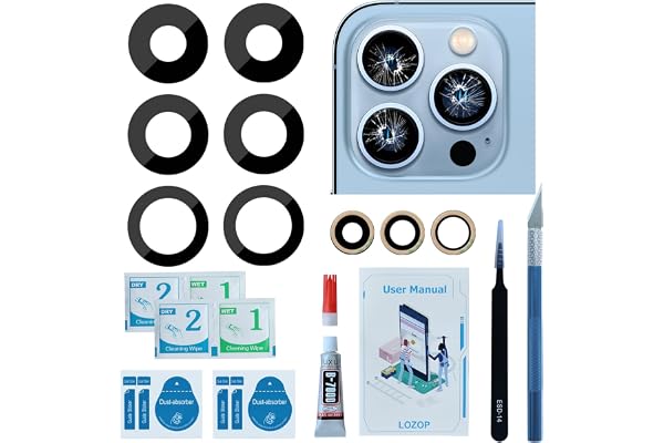 LOZOP 2 Sets Rear Camera Lens Glass Replacement with Adhesive Pre-Installed Compatible for iPhone 13 Pro / 13 Pro Max (3 Piec