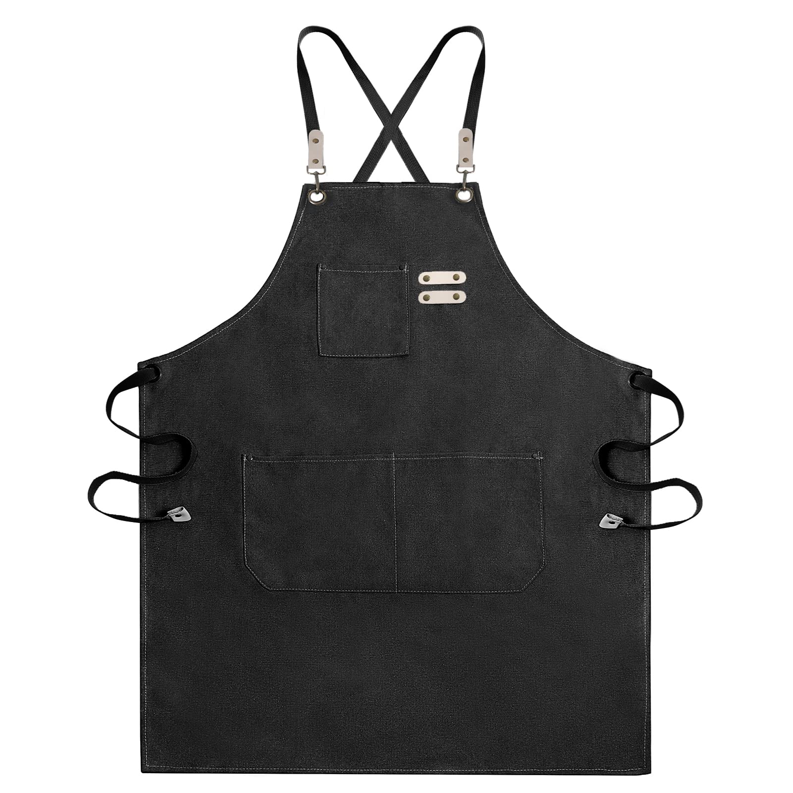 SYWS Heavy Duty Waxed Canvas Tool Gardening Apron - Adjustable M to XXL with Pockets for Men Women Workshop, DIY, Woodwork, Carpenters, Artists - Water Resistant, Black
