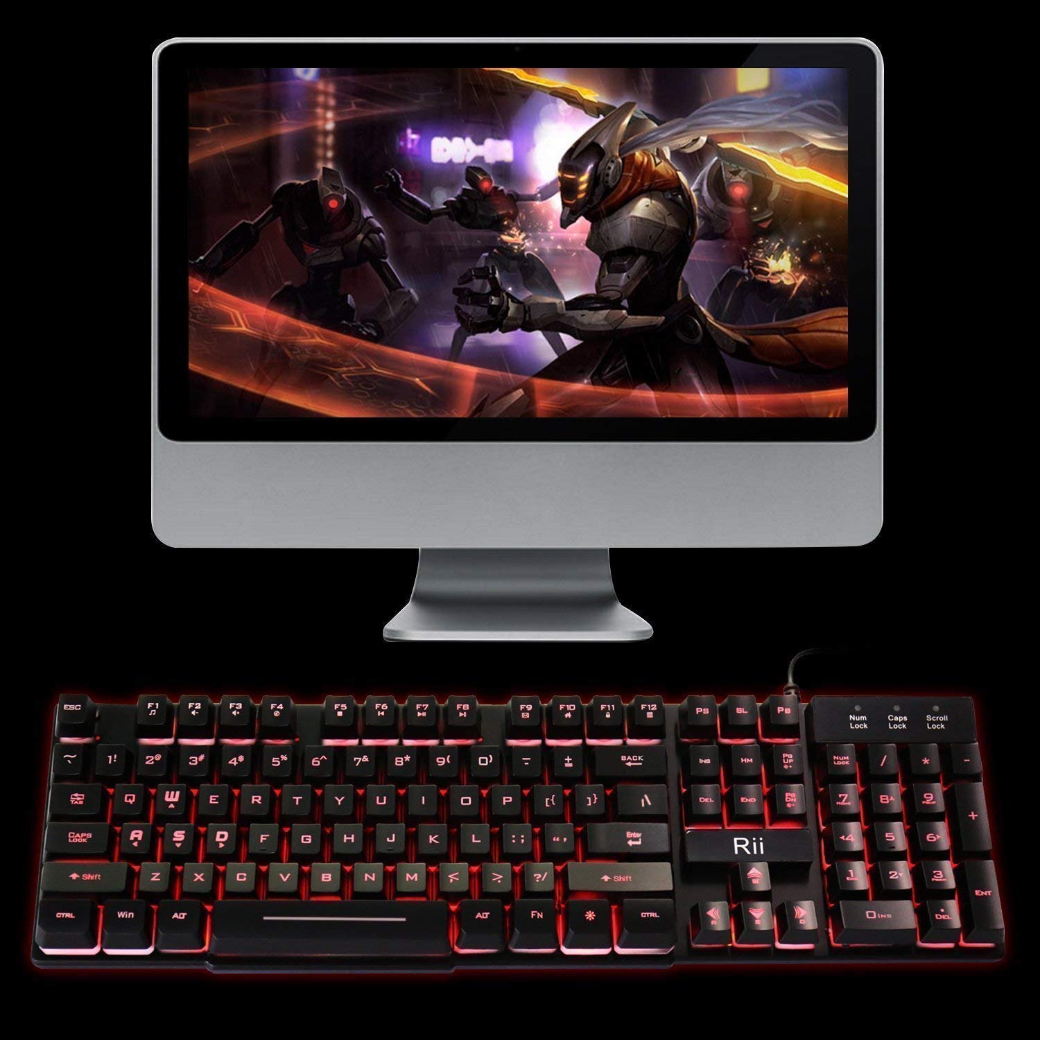 Rii RK100 3 Colors LED Backlit Mechanical Feeling USB Wired Multimedia Gaming Keyboard, Office Keyboard for Working or Primer Gaming,Office Device