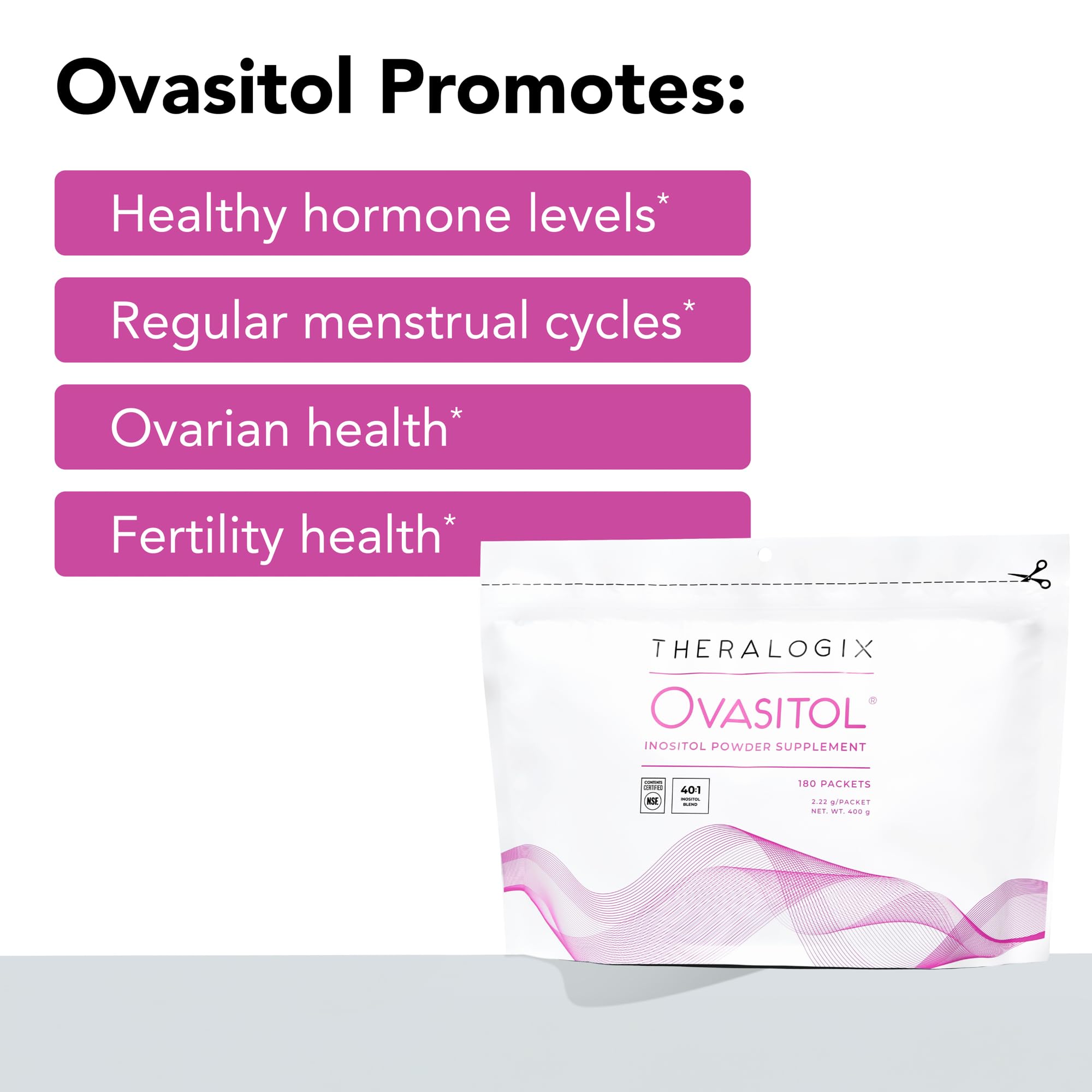Theralogix Ovasitol Inositol Powder Packets - 90-Day Supply - Myo-Inositol & D-Chiro for Hormone Balance & Ovarian Function Support* - NSF Certified - 180 Packets