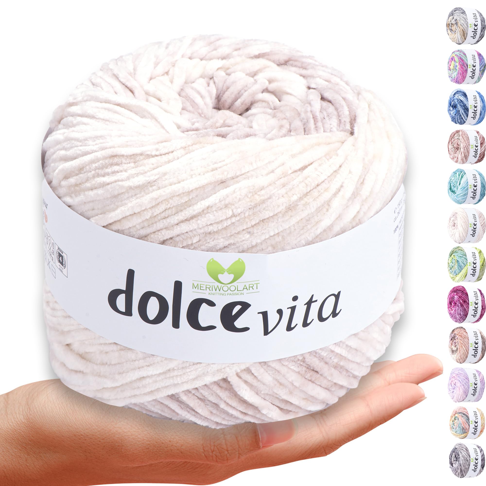MeriWoolArt Chenille Wool (Velvet Yarn) for Knitting & Crocheting - 150g (260m) - 100% Polyester Fleece Yarn - Ideal as Amigurumi Yarn for Pillows, Blankets, Pet Bed & DIY Gifts
