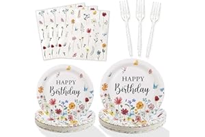 Lopeastar 100Pcs Wildflower Party Decorations Plates Set, Floral Paper Plates Napkins and Forks Flower Birthday Decorations for 25 Guests